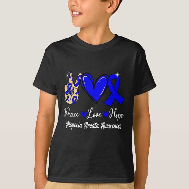 Alopecia Areata Awareness Peace Love Hope Blue Rib T-Shirt (Front)