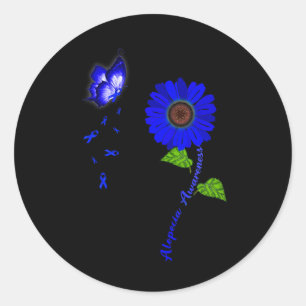 Alopecia Awareness Blue Butterfly Sunflower Ribbon Classic Round Sticker