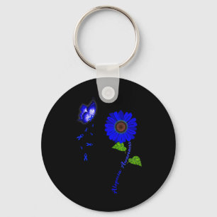 Alopecia Awareness Blue Butterfly Sunflower Ribbon Key Ring