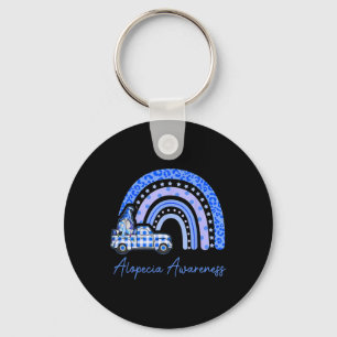 Alopecia Awareness Blue Gnomes Truck Rainbow Key Ring