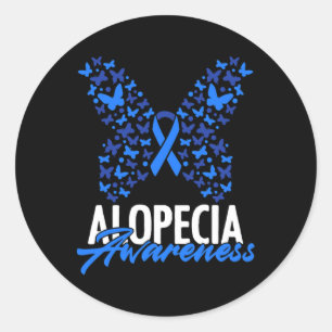Alopecia Awareness Blue Ribbon Butterfly Alopecia Classic Round Sticker