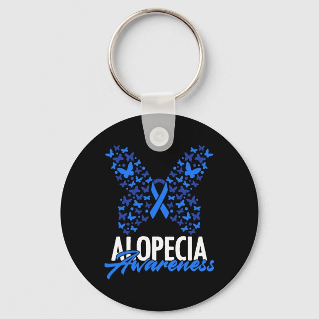 Alopecia Awareness Blue Ribbon Butterfly Alopecia  Key Ring (Front)