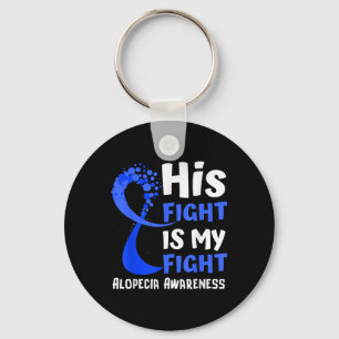 Alopecia Awareness Blue Ribbon Hope Family Fighter Key Ring