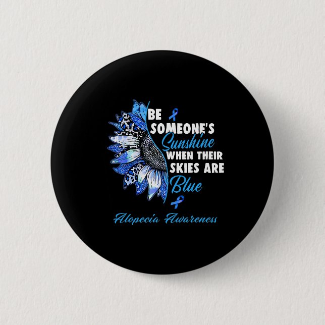 Alopecia Awareness Blue Ribbon Sunflower  6 Cm Round Badge (Front)