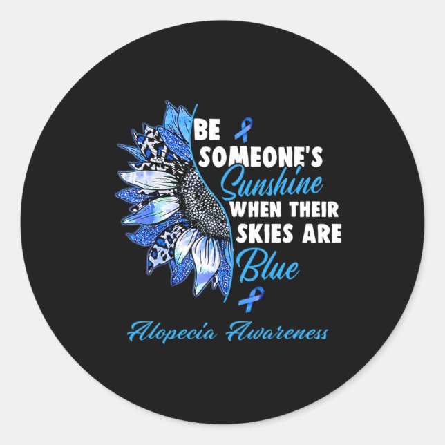 Alopecia Awareness Blue Ribbon Sunflower  Classic Round Sticker (Front)