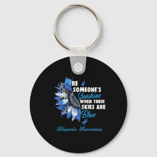 Alopecia Awareness Blue Ribbon Sunflower Key Ring