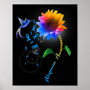 Alopecia Awareness Blue Sunflower Hummingbird Poster