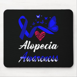 Alopecia Awareness Butterflies Blue Ribbon Support Mouse Pad