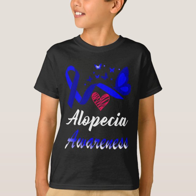 Alopecia Awareness Butterflies Blue Ribbon Support T-Shirt (Front)