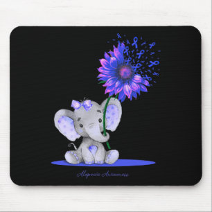 ALOPECIA AWARENESS Cute Elephant Sunflower Blue Ri Mouse Pad