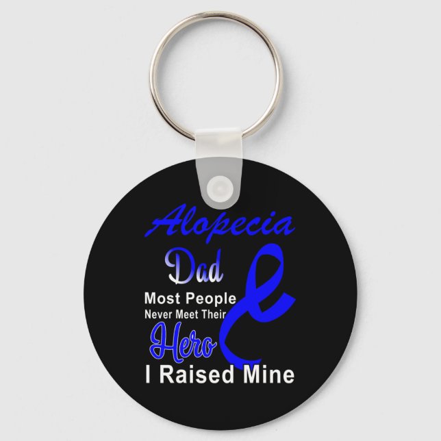 Alopecia Awareness Dad Support Blue Ribbon Father  Key Ring (Front)