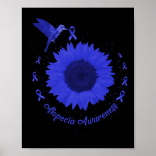 Alopecia Awareness Dark Blue Ribbon Hair Loss Supp Poster