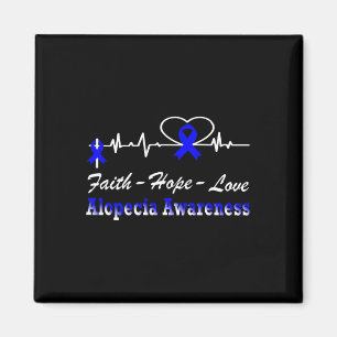 Alopecia Awareness Heartbeat Christian Cross Blue Magnet