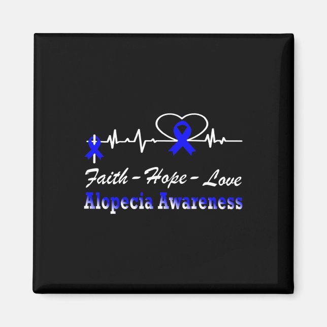Alopecia Awareness Heartbeat Christian Cross Blue  Magnet (Front)