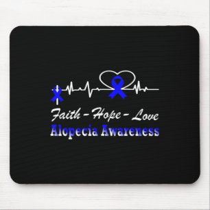 Alopecia Awareness Heartbeat Christian Cross Blue Mouse Pad