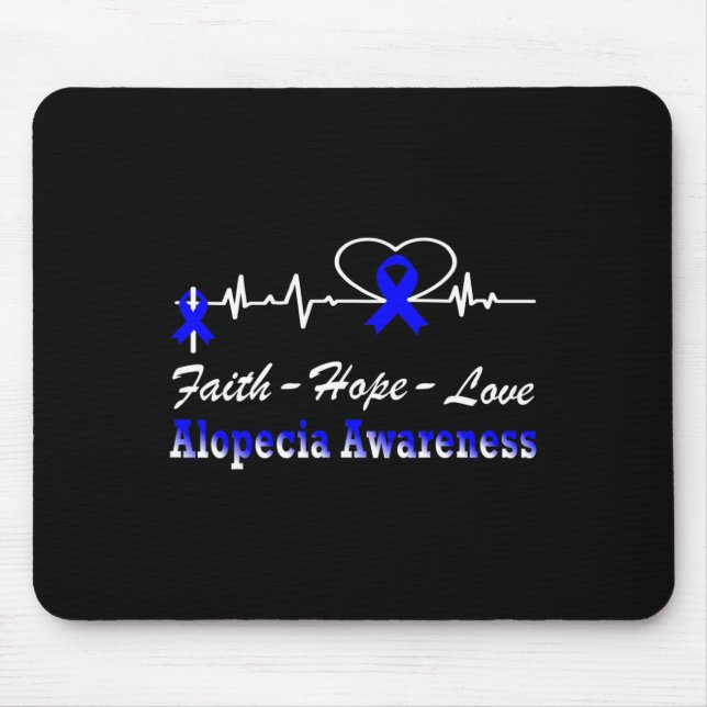 Alopecia Awareness Heartbeat Christian Cross Blue  Mouse Pad (Front)