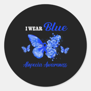Alopecia Awareness I Wear Blue Butterfly Classic Round Sticker