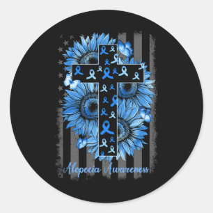 Alopecia Awareness Sunflower American Flag  Classic Round Sticker