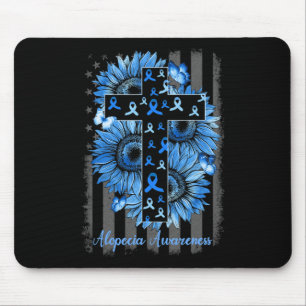Alopecia Awareness Sunflower American Flag  Mouse Pad