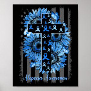 Alopecia Awareness Sunflower American Flag  Poster