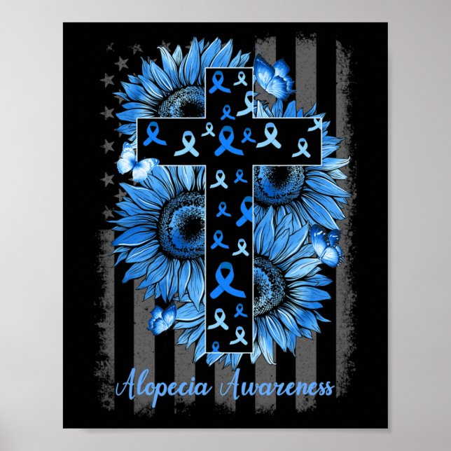 Alopecia Awareness Sunflower American Flag  Poster (Front)