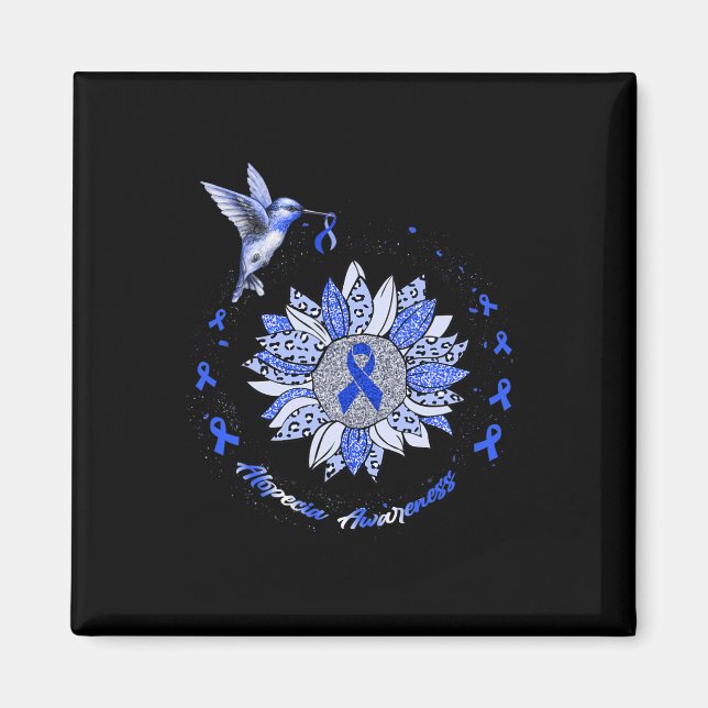 Alopecia Awareness Sunflower Hummingbird Ribbon  Magnet (Front)