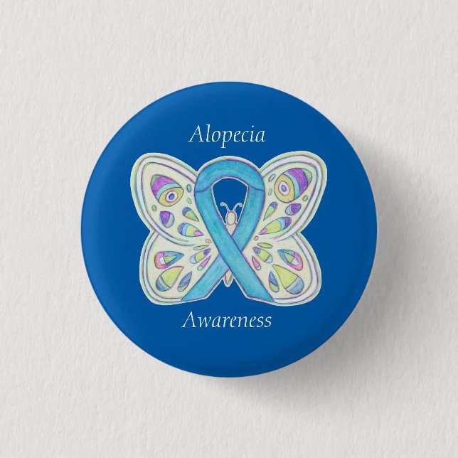 Alopecia Butterfly Awareness Ribbon Custom Art Pin (Front)