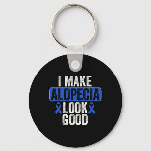 Alopecia Look Good Hair Loss Blue Ribbon Awareness Key Ring