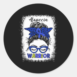 Alopecia Warrior Messy Bun Blue Ribbon Alopecia Aw Classic Round Sticker