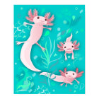 Alotta Pink Axolotls on Teal Poster
