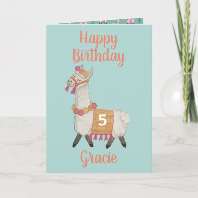 Alpaca 5th Birthday Card  (Front)