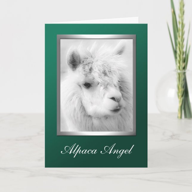 Alpaca Angel Green Christmas Holiday Greeting Card (Front)