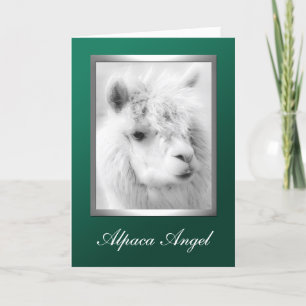 Alpaca Angel Green Christmas Holiday Greeting Card