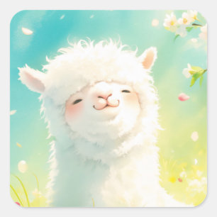 Alpaca Basking in the Floral Blooms Square Sticker