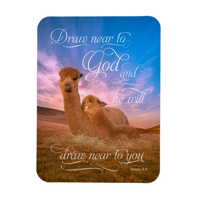 Alpaca Bible Verse Draw Near to God Photo Magnet (Vertical)