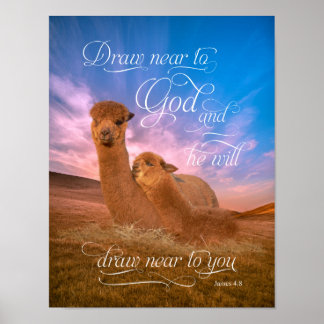 Alpaca Bible Verse Draw Near to God Poster