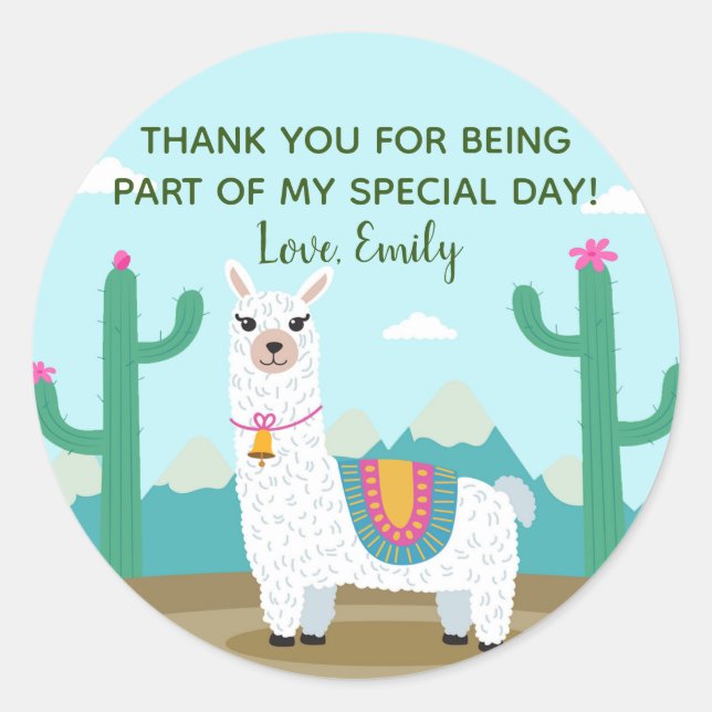 Alpaca birthday baby shower gift favour label (Front)