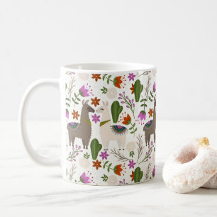 Alpaca Cactus Floral Pattern Animal Lover Coffee Mug