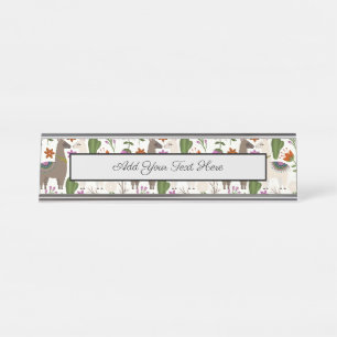 Alpaca Cactus Floral Pattern Animal Lover Desk Name Plate