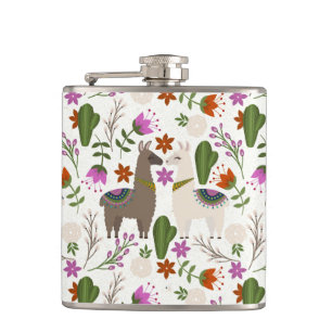 Alpaca Cactus Floral Pattern Animal Lover Hip Flask