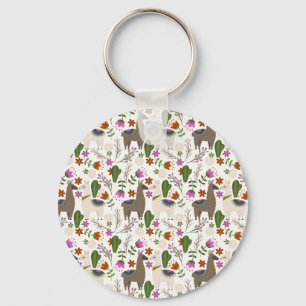 Alpaca Cactus Floral Pattern Animal Lover Key Ring