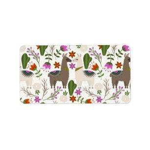 Alpaca Cactus Floral Pattern Animal Lover Label