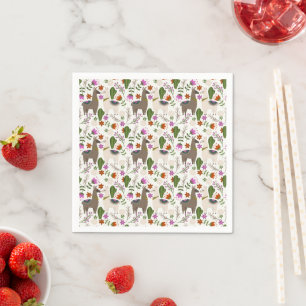 Alpaca Cactus Floral Pattern Animal Lover Napkin