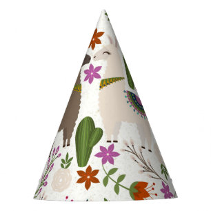 Alpaca Cactus Floral Pattern Animal Lover Party Hat