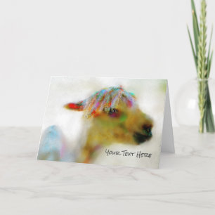 Alpaca colourful rainbow dreadlocks hairdo card