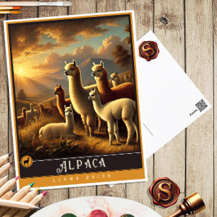 Alpaca   Cute Family Vintage Animal Postcard