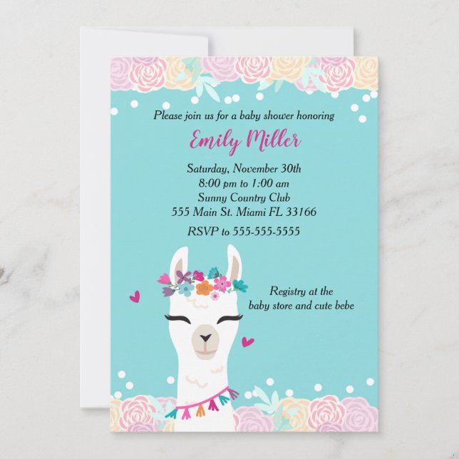 Alpaca Face Baby Shower Invitation (Front)