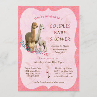 Alpaca Family Couples Baby Shower Invitation Girl