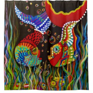 alpaca fishy friends shower curtain