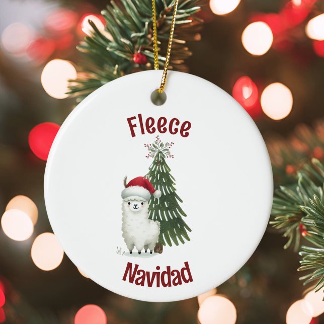 Alpaca Fleece Navidad Ceramic Ornament (alpaca fleece navidad ornament front)